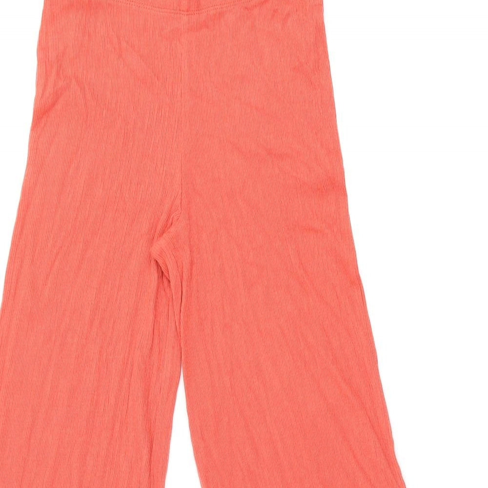Marks and Spencer Girls Red Cotton Cropped Trousers Size 9-10 Years L24.5 in Regular Pullover