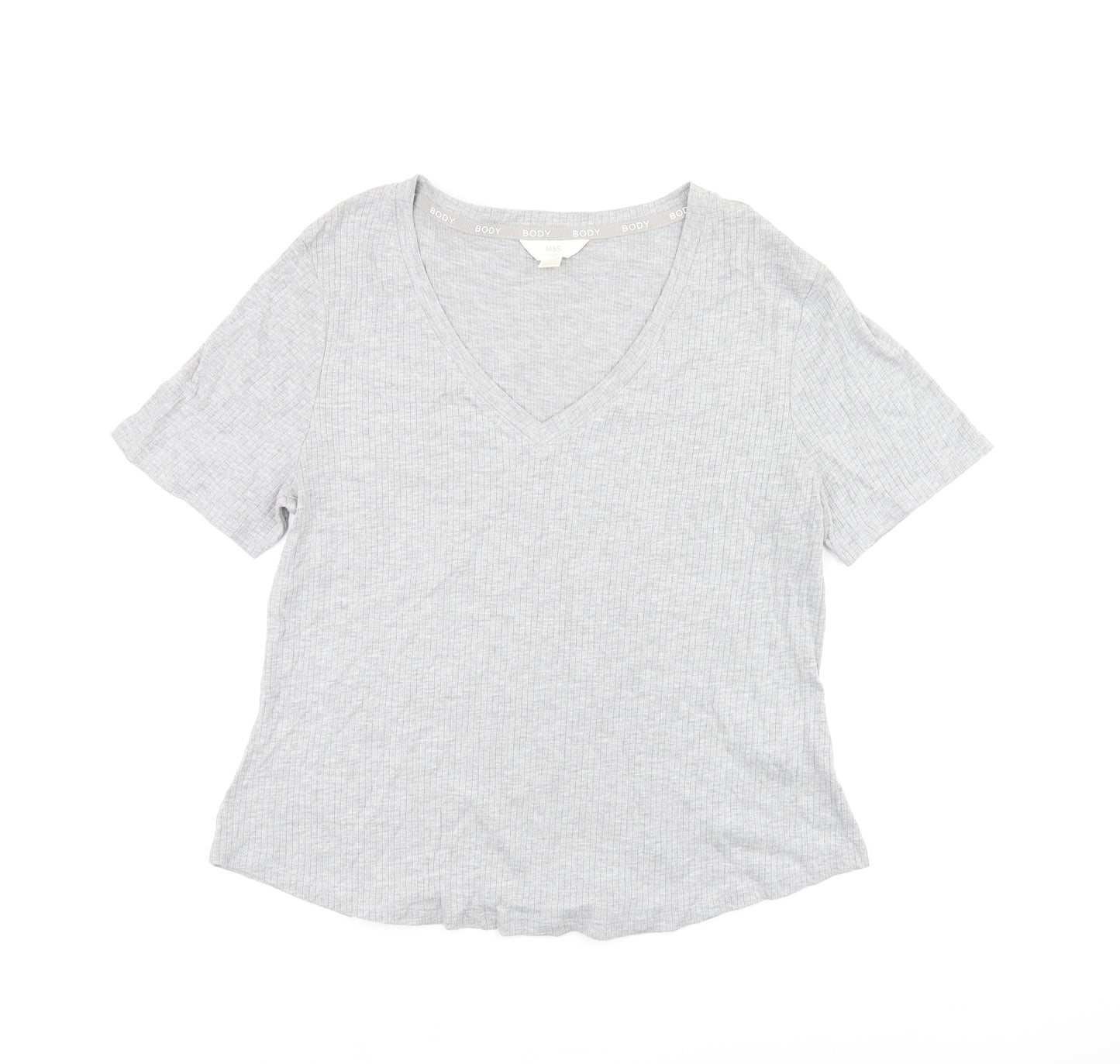 Marks and Spencer Womens Grey Cotton Basic T-Shirt Size L Round Neck