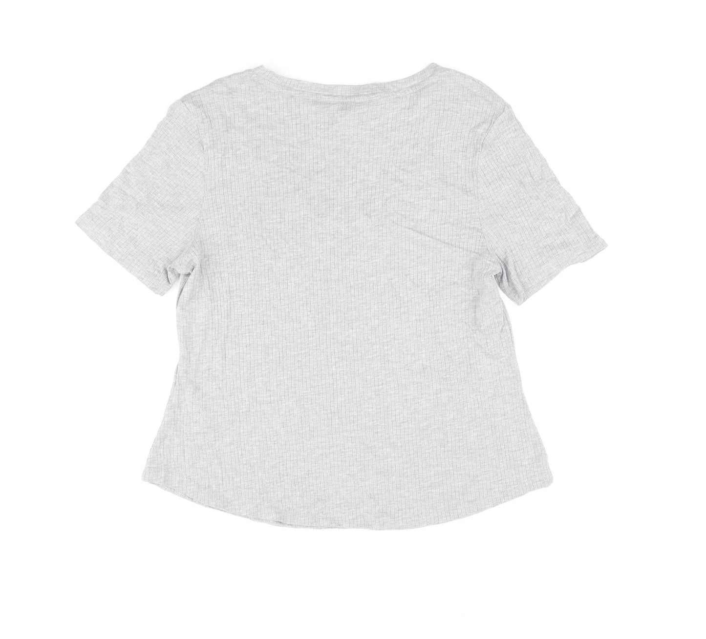Marks and Spencer Womens Grey Cotton Basic T-Shirt Size L Round Neck