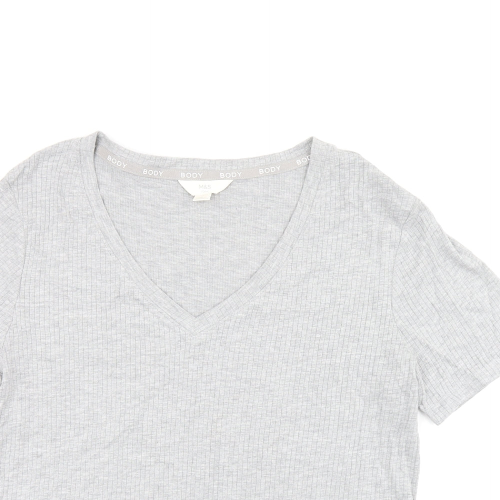 Marks and Spencer Womens Grey Cotton Basic T-Shirt Size L Round Neck
