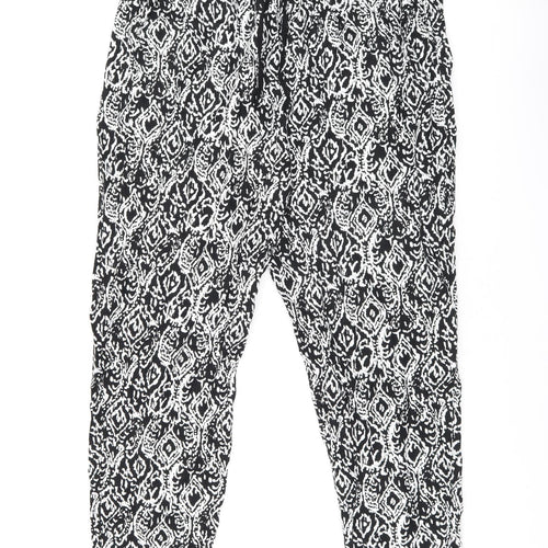 Marks and Spencer Womens White Geometric Linen Trousers Size 20 L29.5 in Regular Drawstring