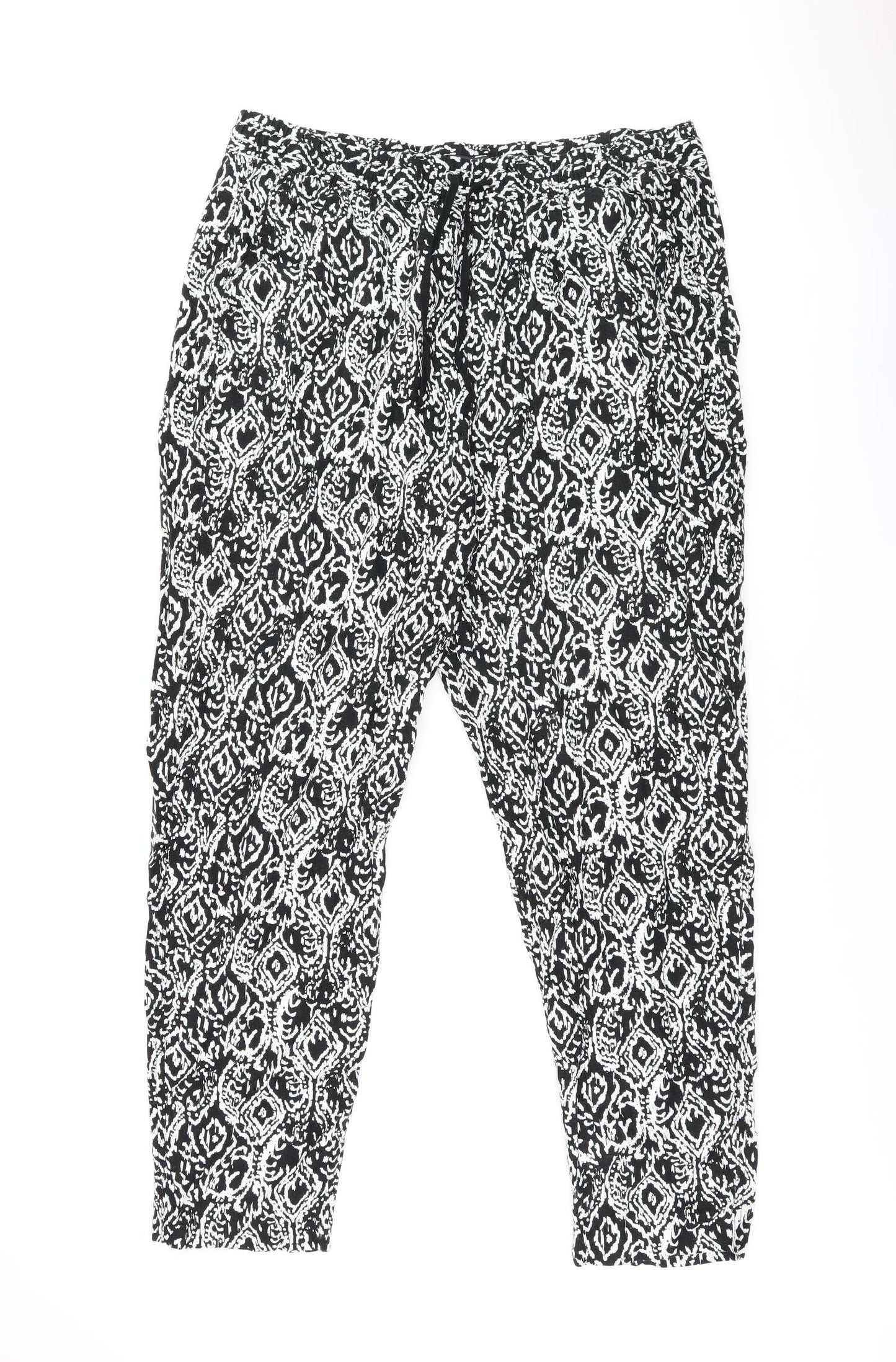 Marks and Spencer Womens White Geometric Linen Trousers Size 20 L29.5 in Regular Drawstring