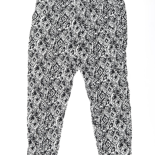 Marks and Spencer Womens White Geometric Linen Trousers Size 20 L29.5 in Regular Drawstring