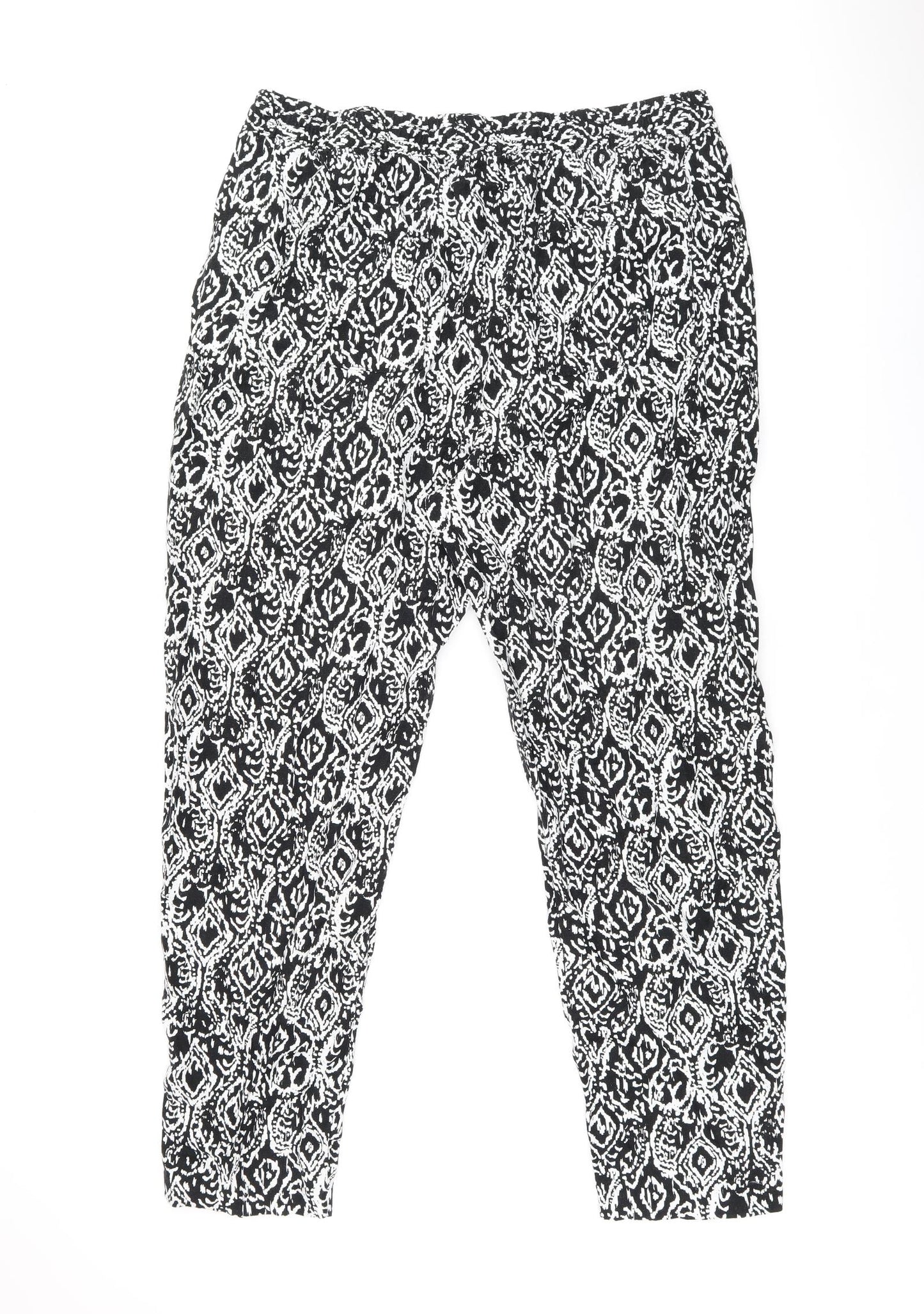 Marks and Spencer Womens White Geometric Linen Trousers Size 20 L29.5 in Regular Drawstring