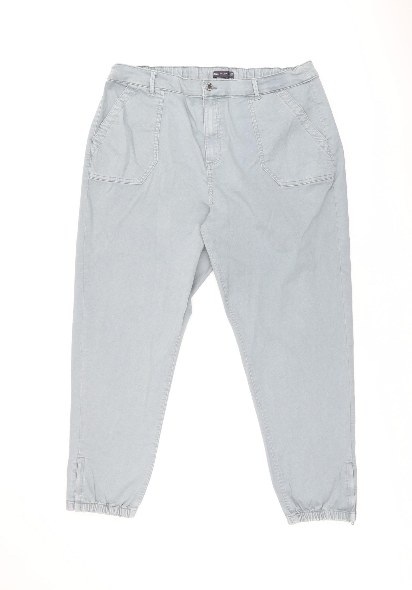 Marks and Spencer Womens Grey Cotton Tapered Jeans Size 20 L27.5 in Regular Zip
