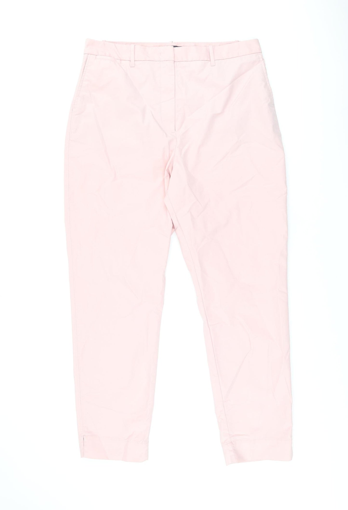Marks and Spencer Womens Pink Cotton Chino Trousers Size 16 L28.5 in Regular Zip
