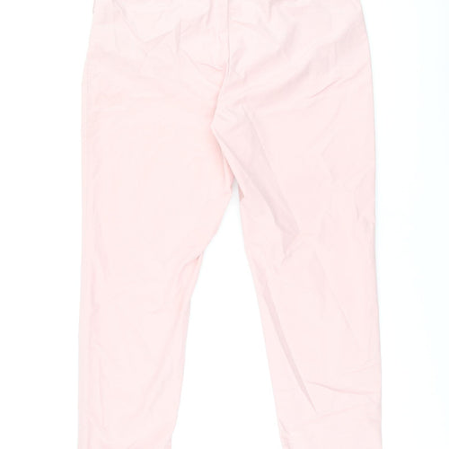 Marks and Spencer Womens Pink Cotton Chino Trousers Size 16 L28.5 in Regular Zip