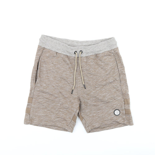 Intense Mens Brown Cotton Sweat Shorts Size S L6 in Regular Drawstring
