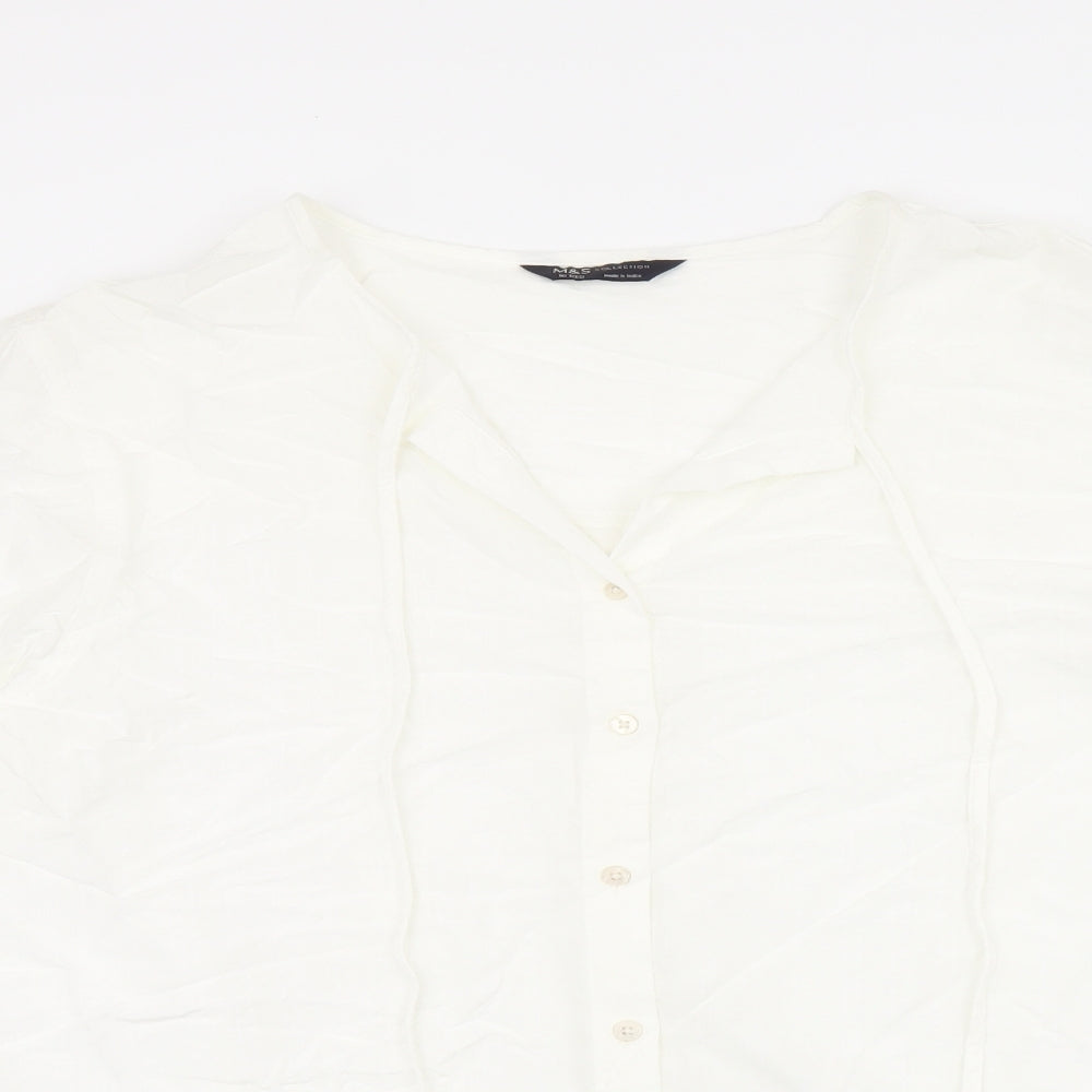 Marks and Spencer Womens White Modal Basic Button-Up Size 16 Round Neck