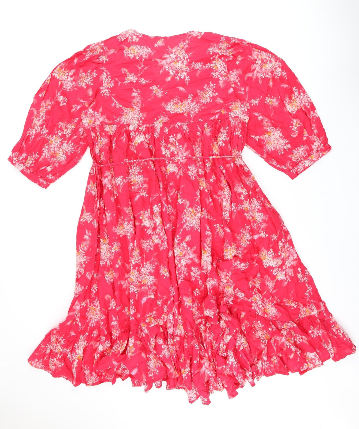 Per Una Womens Pink Floral Cotton A-Line Size M V-Neck Pullover - Belted