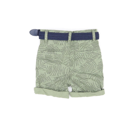 Denim & Co. Boys Green Geometric Cotton Bermuda Shorts Size 4-5 Years Regular Zip - Leaf Print, Belted