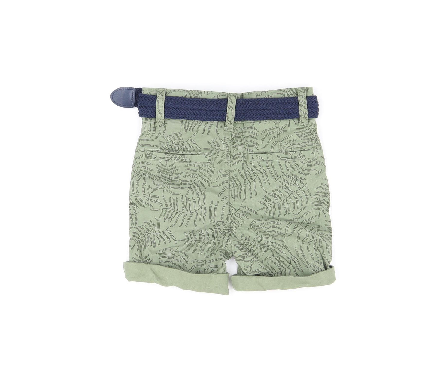 Denim & Co. Boys Green Geometric Cotton Bermuda Shorts Size 4-5 Years Regular Zip - Leaf Print, Belted