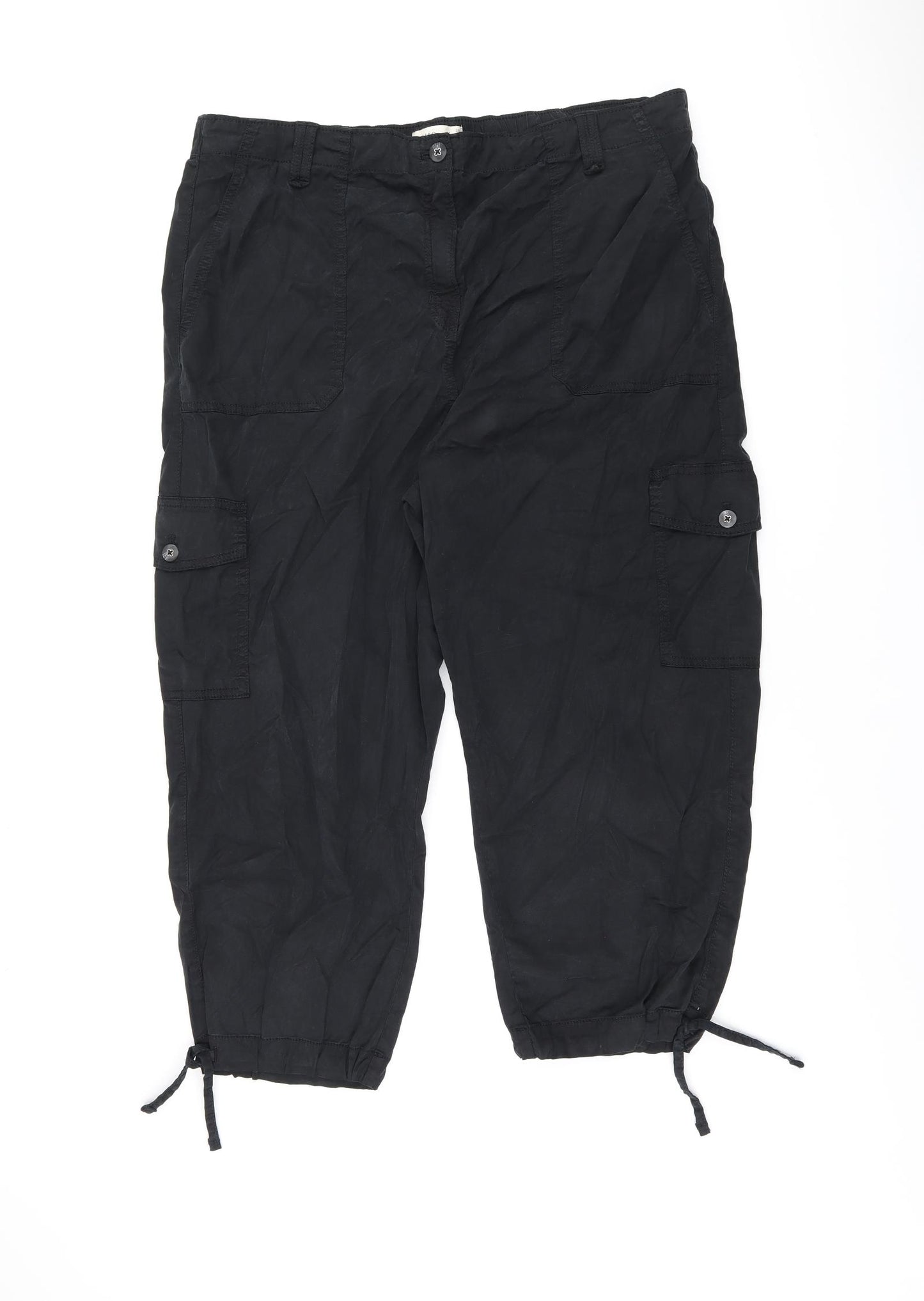 Marks and Spencer Womens Black Lyocell Cargo Trousers Size 20 L23 in Regular Zip