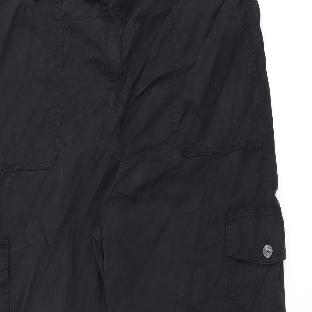 Marks and Spencer Womens Black Lyocell Cargo Trousers Size 20 L23 in Regular Zip