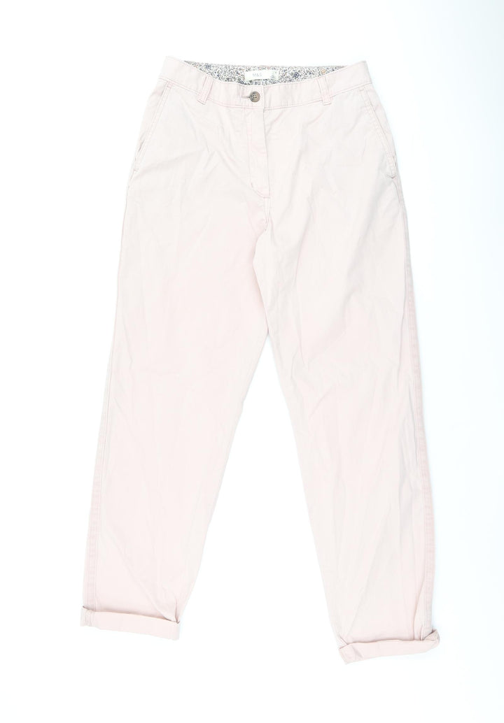 Marks and Spencer Womens Pink Cotton Chino Trousers Size 8 L28 in Regular Zip