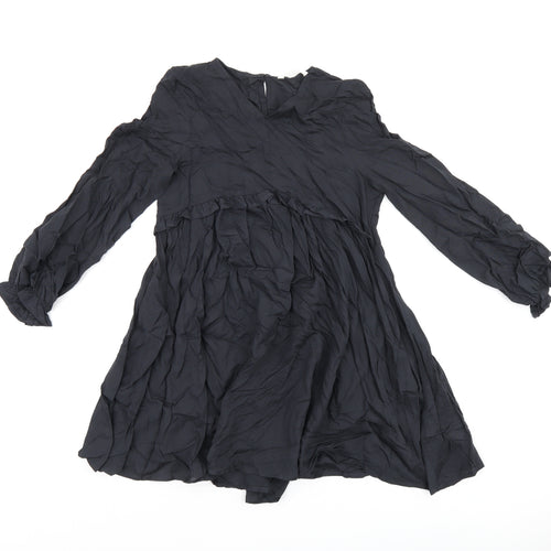 Marks and Spencer Girls Black Viscose A-Line Size 10-11 Years V-Neck Button