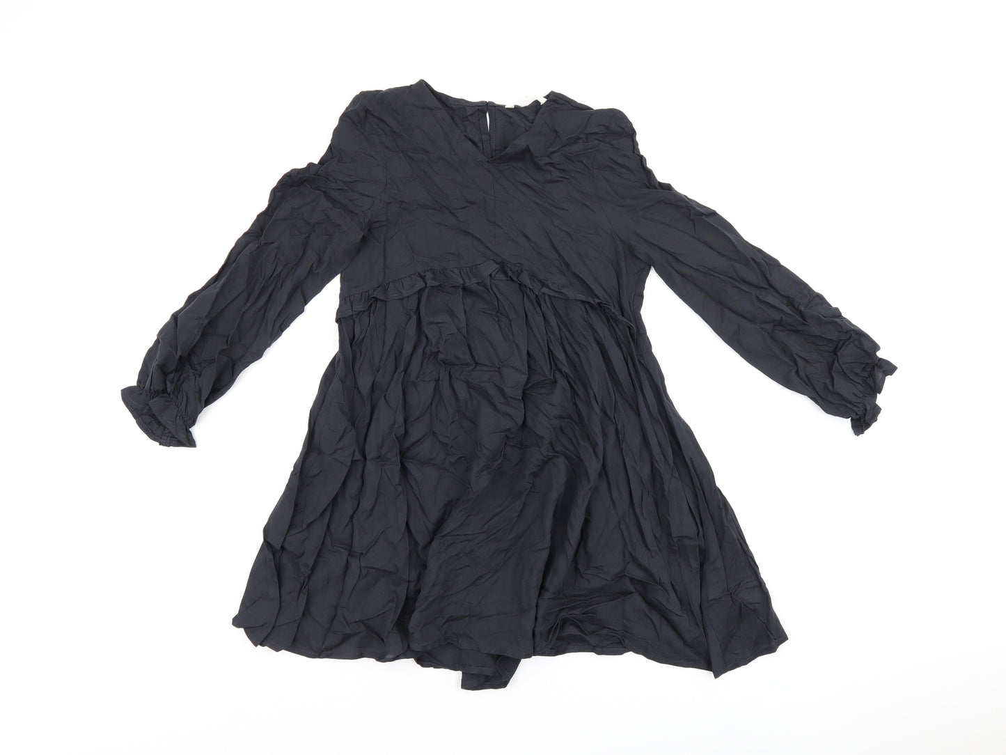 Marks and Spencer Girls Black Viscose A-Line Size 10-11 Years V-Neck Button