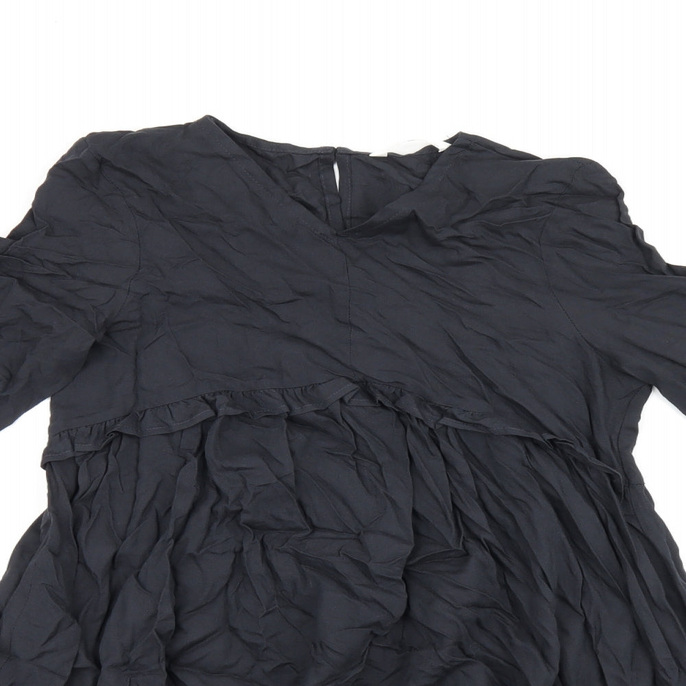 Marks and Spencer Girls Black Viscose A-Line Size 10-11 Years V-Neck Button