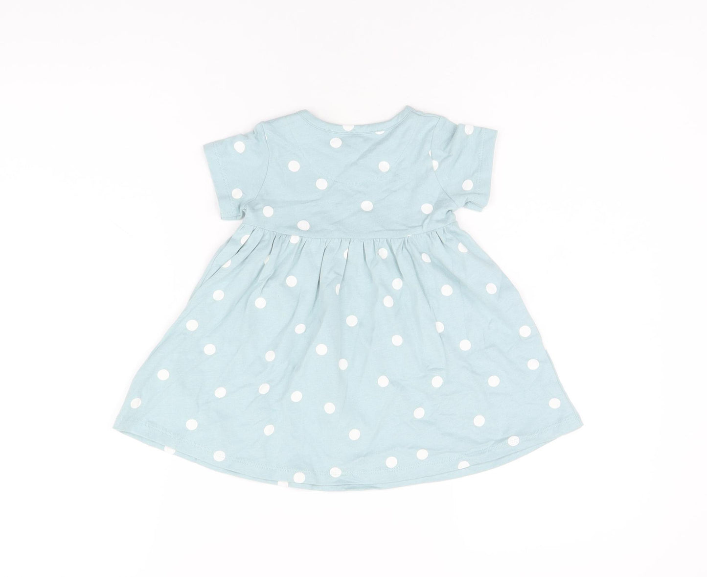 Marks and Spencer Girls Blue Polka Dot Cotton A-Line Size 6-9 Months Round Neck Snap