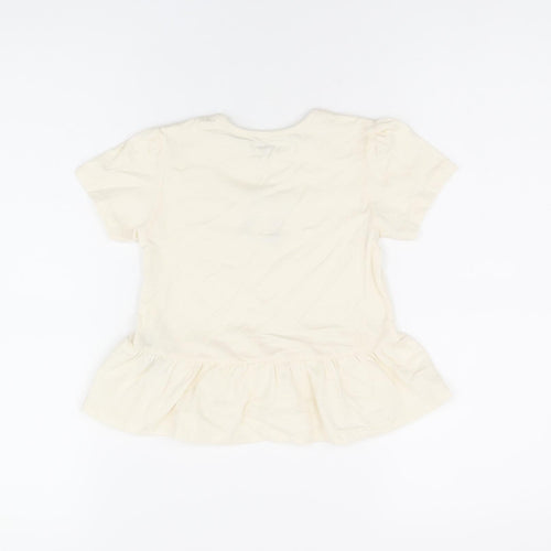 Marks and Spencer Girls Ivory Cotton Basic T-Shirt Size 2-3 Years Round Neck Snap - Panda Print