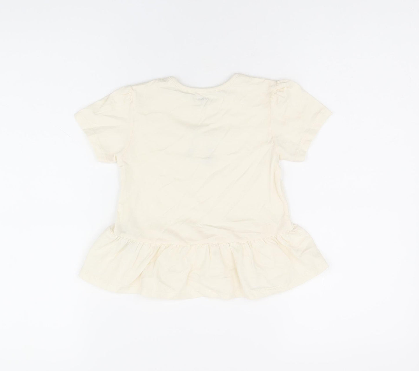 Marks and Spencer Girls Ivory Cotton Basic T-Shirt Size 2-3 Years Round Neck Snap - Panda Print