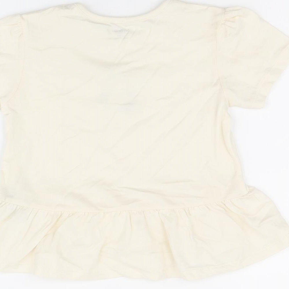 Marks and Spencer Girls Ivory Cotton Basic T-Shirt Size 2-3 Years Round Neck Snap - Panda Print