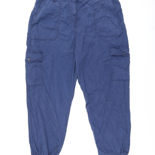 Marks and Spencer Womens Blue Lyocell Cargo Trousers Size 20 L27 in Regular Zip