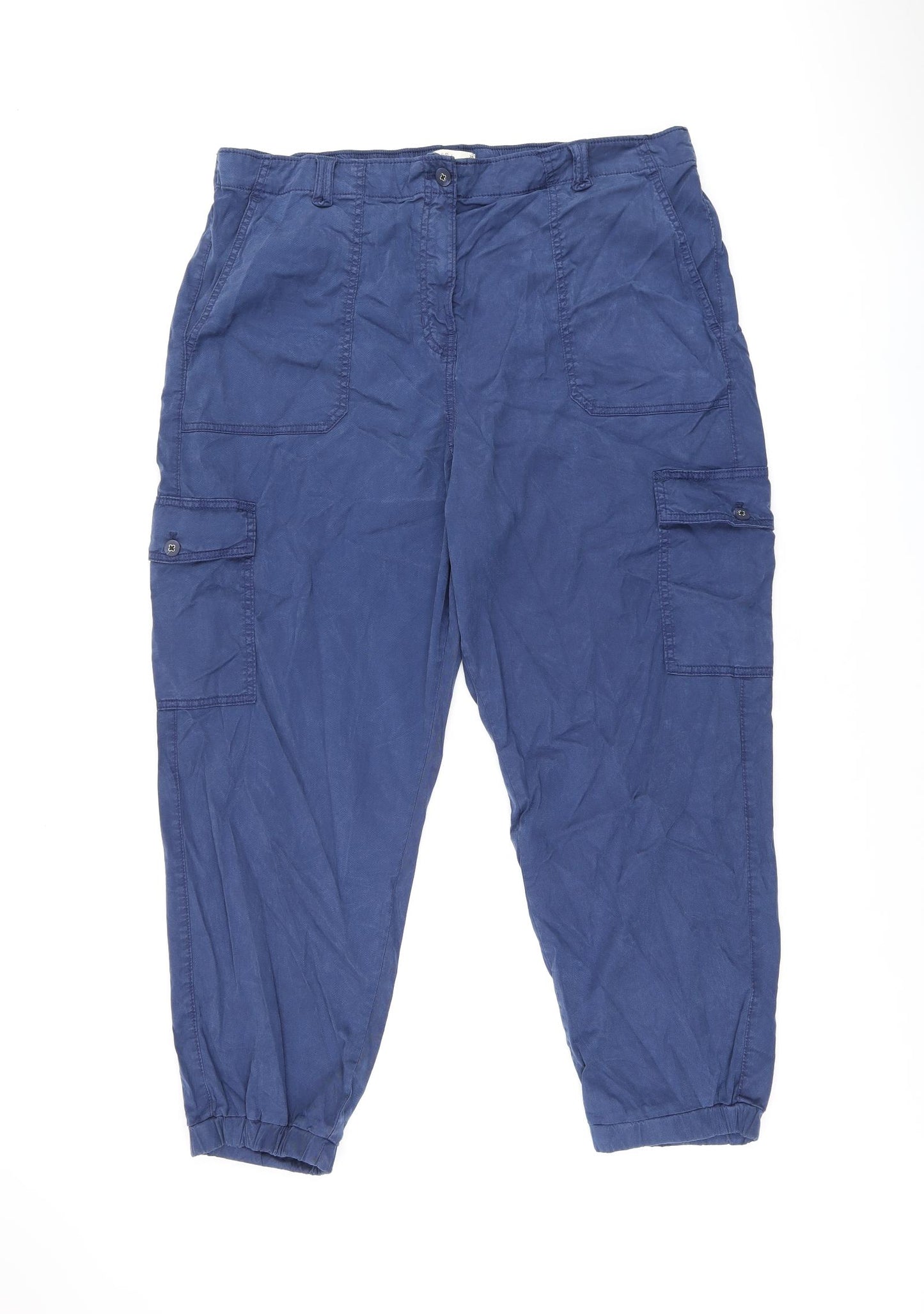 Marks and Spencer Womens Blue Lyocell Cargo Trousers Size 20 L27 in Regular Zip