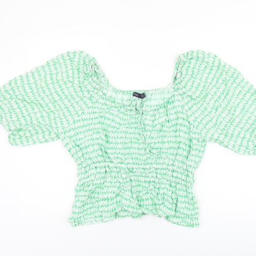 Marks and Spencer Womens Green Geometric Viscose Basic Blouse Size 14 Scoop Neck