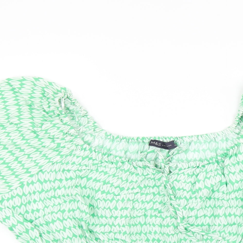 Marks and Spencer Womens Green Geometric Viscose Basic Blouse Size 14 Scoop Neck