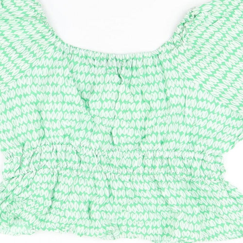 Marks and Spencer Womens Green Geometric Viscose Basic Blouse Size 14 Scoop Neck