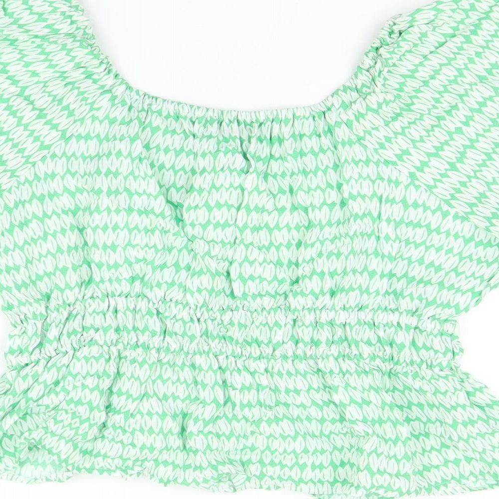 Marks and Spencer Womens Green Geometric Viscose Basic Blouse Size 14 Scoop Neck