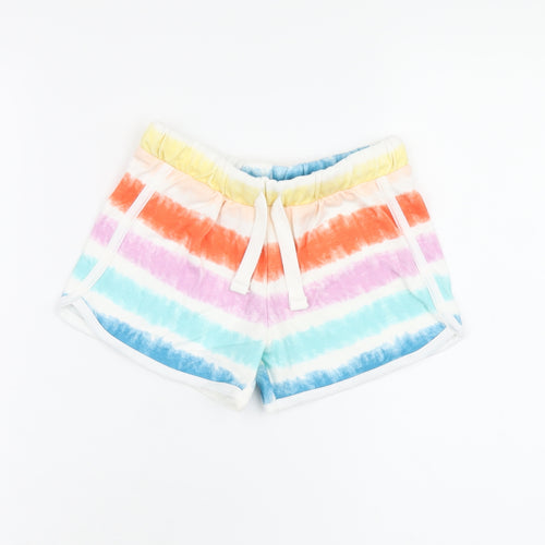 Marks and Spencer Girls Multicoloured Cotton Sweat Shorts Size 5-6 Years Regular Drawstring - Tie Dye