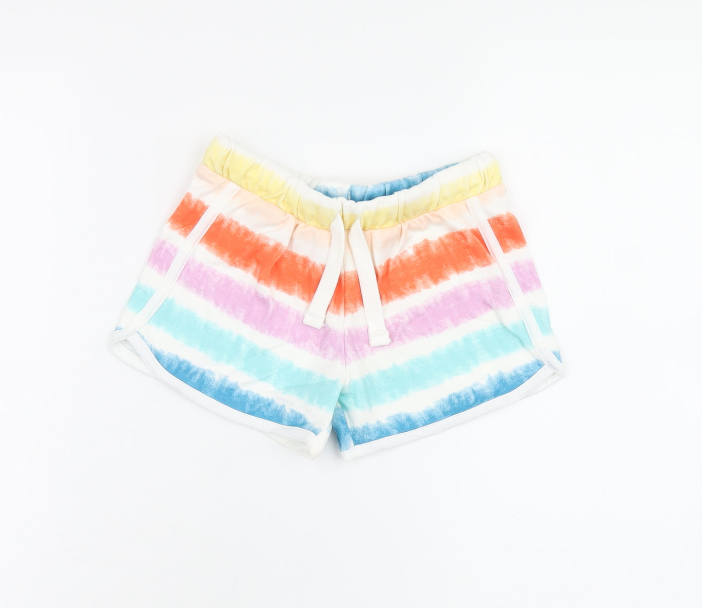 Marks and Spencer Girls Multicoloured Cotton Sweat Shorts Size 5-6 Years Regular Drawstring - Tie Dye