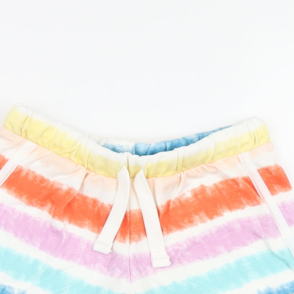 Marks and Spencer Girls Multicoloured Cotton Sweat Shorts Size 5-6 Years Regular Drawstring - Tie Dye