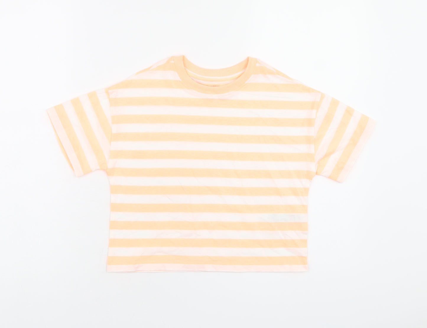 Marks and Spencer Boys White Striped Cotton Basic T-Shirt Size 6-7 Years Round Neck Pullover