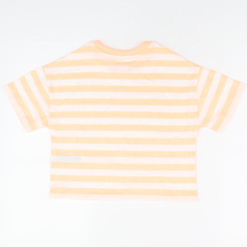 Marks and Spencer Boys White Striped Cotton Basic T-Shirt Size 6-7 Years Round Neck Pullover