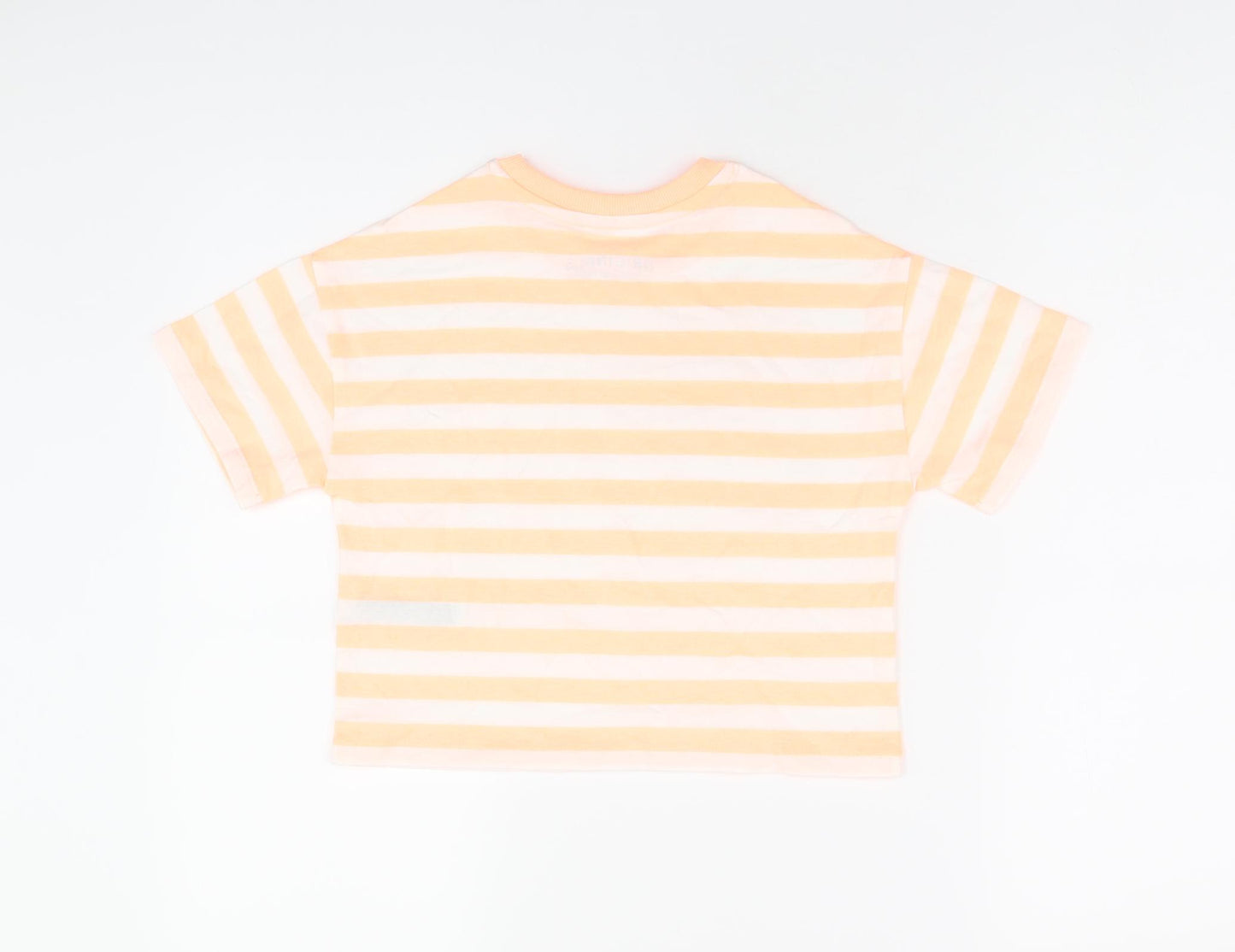 Marks and Spencer Boys White Striped Cotton Basic T-Shirt Size 6-7 Years Round Neck Pullover