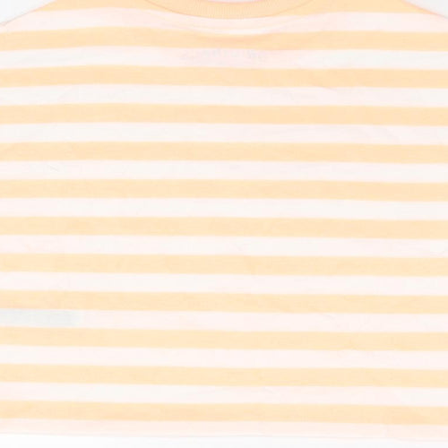 Marks and Spencer Boys White Striped Cotton Basic T-Shirt Size 6-7 Years Round Neck Pullover