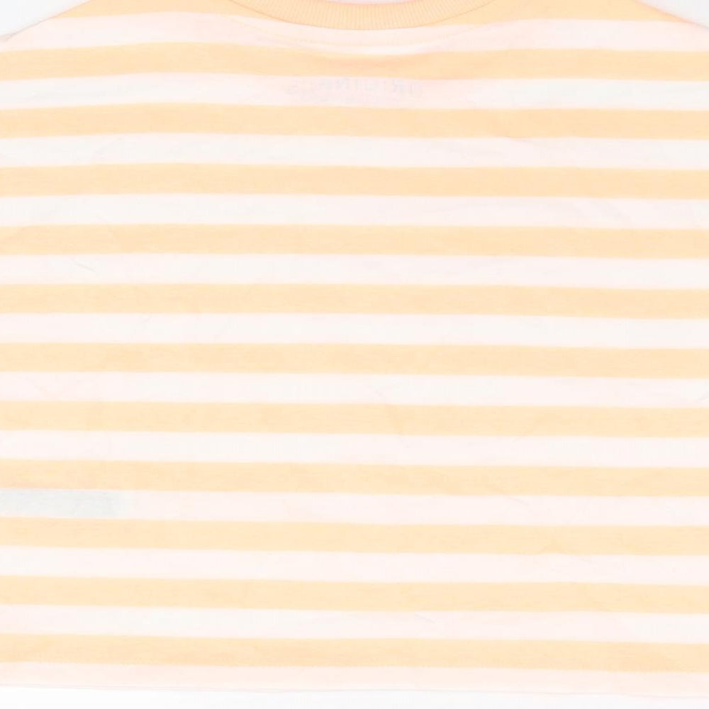 Marks and Spencer Boys White Striped Cotton Basic T-Shirt Size 6-7 Years Round Neck Pullover