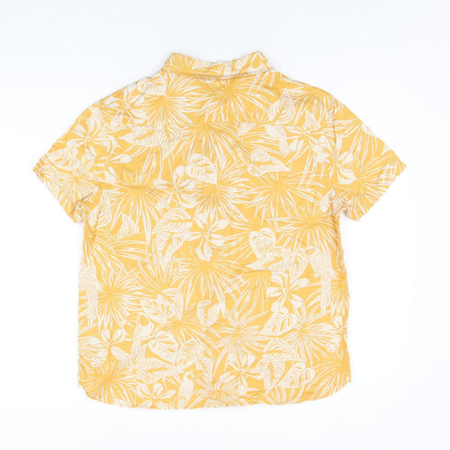 Marks and Spencer Boys Yellow Geometric Cotton Basic Button-Up Size 11-12 Years Collared Button - Leaf Print