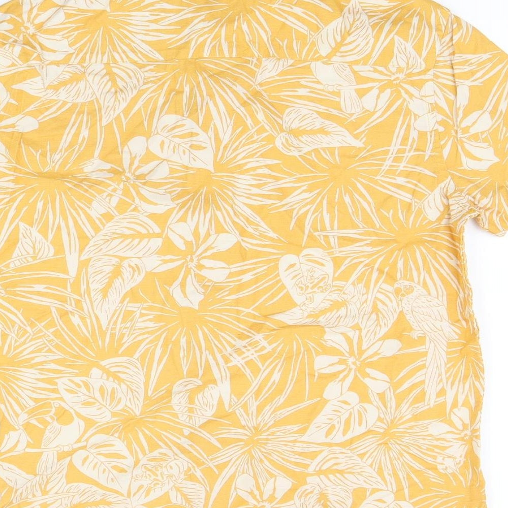 Marks and Spencer Boys Yellow Geometric Cotton Basic Button-Up Size 11-12 Years Collared Button - Leaf Print
