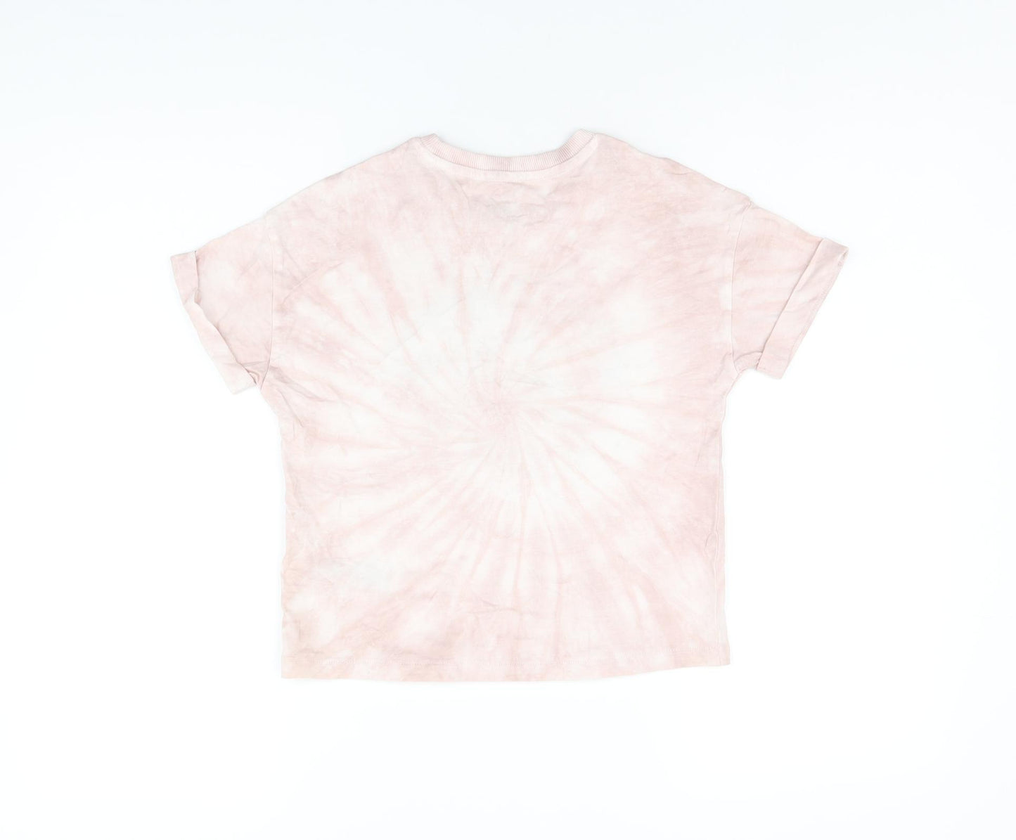 Marks and Spencer Girls Pink Cotton Basic T-Shirt Size 6-7 Years Round Neck Pullover - Mystic Dreams, Tie Dye