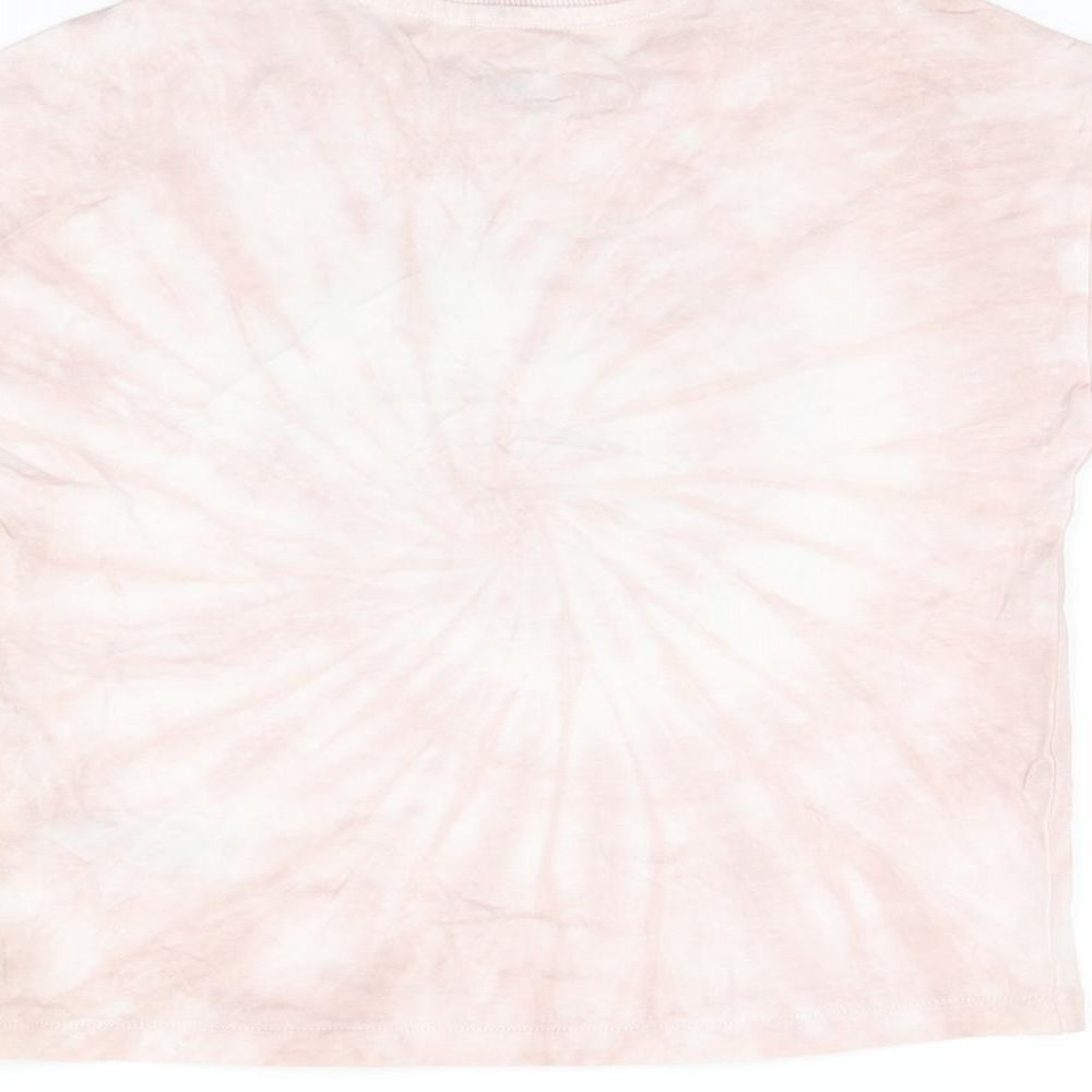 Marks and Spencer Girls Pink Cotton Basic T-Shirt Size 6-7 Years Round Neck Pullover - Mystic Dreams, Tie Dye