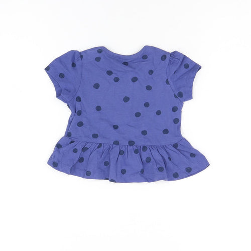 Marks and Spencer Girls Blue Polka Dot Cotton Basic T-Shirt Size 3-6 Months Round Neck Snap