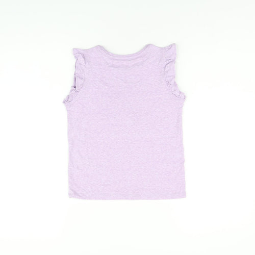 Marks and Spencer Girls Purple Polyester Basic T-Shirt Size 6-7 Years Round Neck Pullover