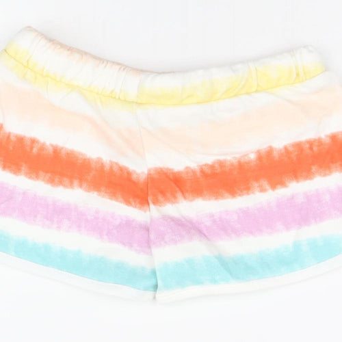 Marks and Spencer Girls Multicoloured Cotton Sweat Shorts Size 5-6 Years Regular Drawstring - Tie Dye