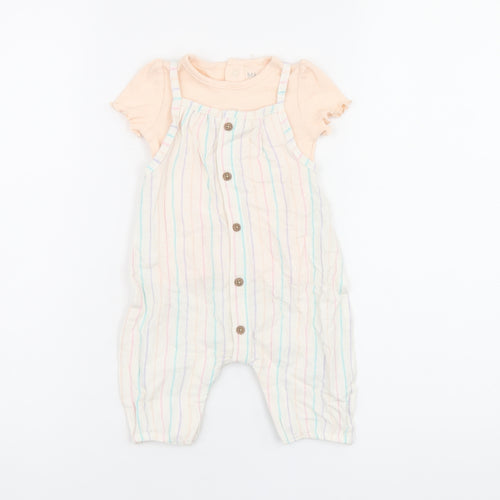 Marks and Spencer Girls White Striped Viscose Jumpsuit Outfit/Set Size 0-3 Months Button