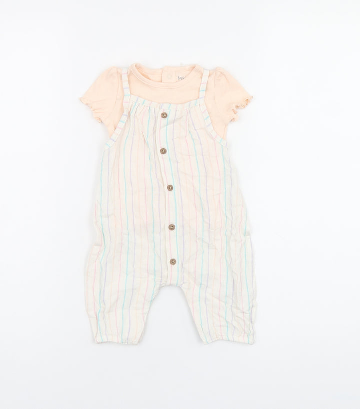 Marks and Spencer Girls White Striped Viscose Jumpsuit Outfit/Set Size 0-3 Months Button