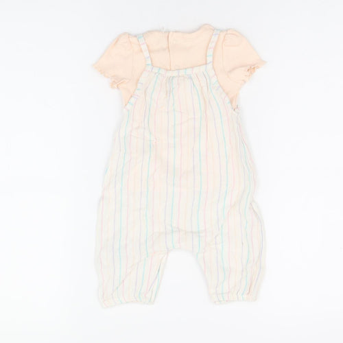 Marks and Spencer Girls White Striped Viscose Jumpsuit Outfit/Set Size 0-3 Months Button